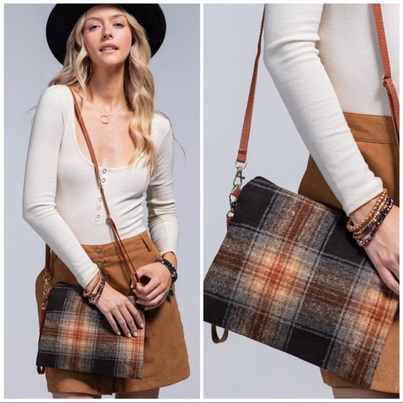 Handbags - Plaid Print Crossbody Bag